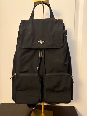 Bottega Veneta Black Nylon Backpack with Front Pockets